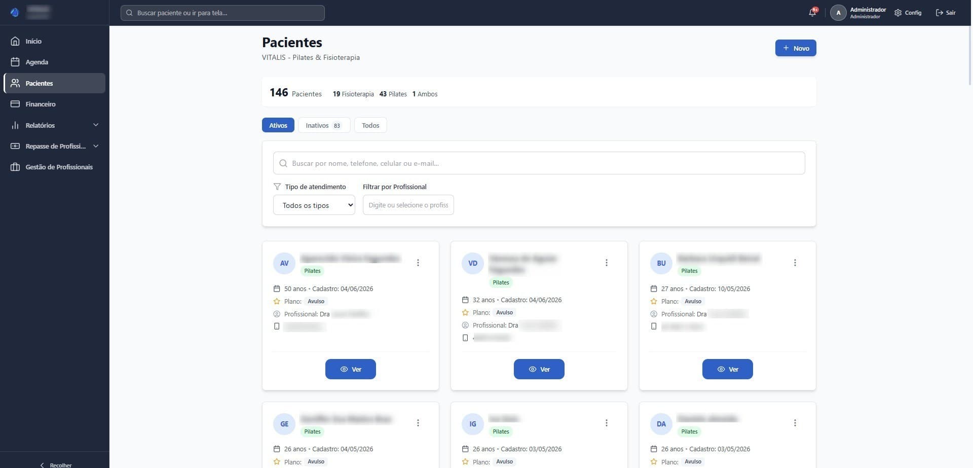 Tela do módulo Pacientes e cadastros do pep